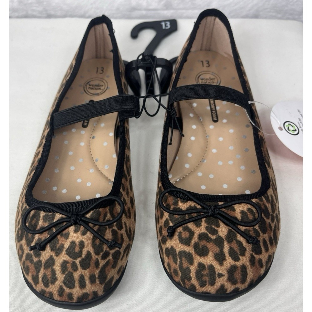 Wonder Nation Girls Bow Ballet Flat Shoe Memory Foam Cheetah Size 11 NEW